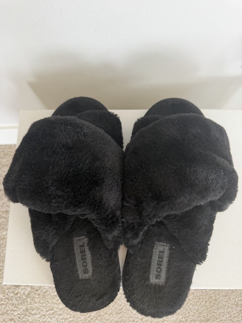 Sorel Hadley Slide Style, Faux Fur Slip-On Shoe, Black, Style 511202, MSRP: $60